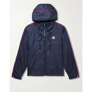 NEW, Moncler Hattab Logo-Appliquéd Shell Hooded Jacket in Navy Size 5 #DC503